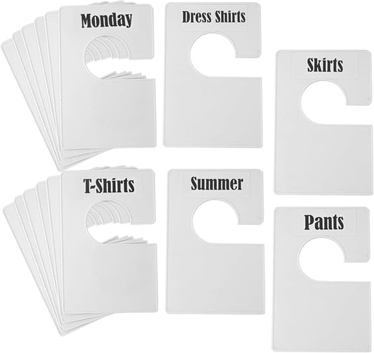 16 Pack White Clothing Rack Size Dividers Plus 60 Labels (1 Inch) and 16 Large Blank Labels, Large Rectangular Clothing Close