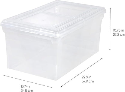 IRIS USA File Box, File Organizer w/Hinged Split Lid for Letter File, Important Document Box, Plastic Storage Filing Bin for 