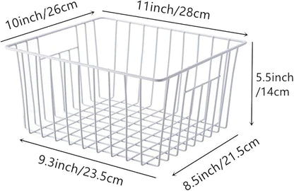 Slideep Freezer Baskets Storage Basket Organizers, Deep Wire Farmhouse Bins Container with Handles for Kitchen, Pantry, Cabin