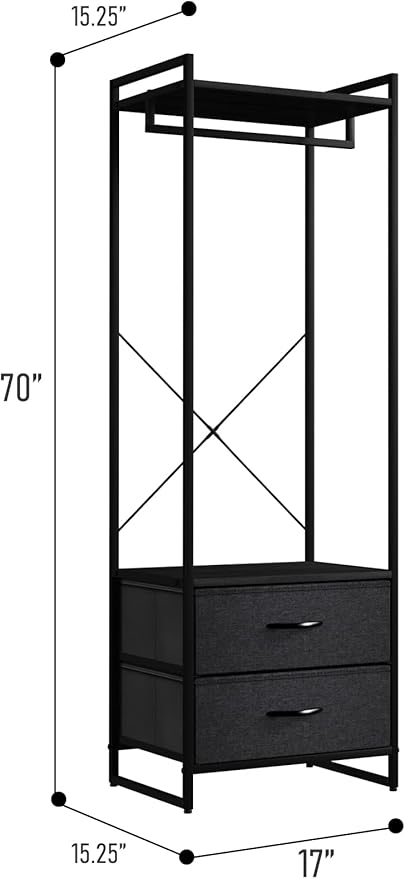 Sorbus Clothing Rack with Drawers - Clothes Stand Dresser - Wood Top, Steel Frame, & Fabric Drawers - Tall Closet Storage Org