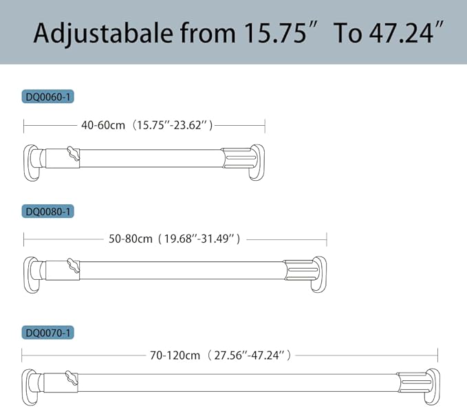 Hershii Expandable Window Shower Curtain Tension Rod Oval Head Clothes Hanging Bar Rail for Closet Wardrobe, No Drilling, 25.