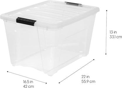 IRIS USA 54 Qt Stackable Plastic Storage Bins with Lids, 4 Pack - BPA-Free, Made in USA - See-Through Organizing Solution, La