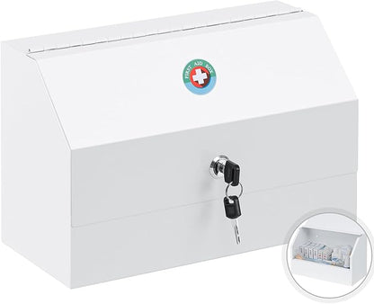 KYODOLED Wall Mount Medicine Lock Box, Drug Cabinet with Key, Large Capacity Secure Steel Prescription, First Aid Kit for Eme