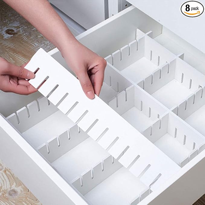 8Pcs Drawer Dividers, 12.6" x 2.76", Thick, DIY Organizer Separator, Large Adjustable Dresser Drawer Organizer for Clothes, B