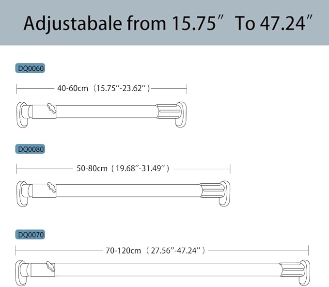 Hershii Expandable Window Shower Curtain Tension Rod Oval Head Clothes Hanging Bar Rail for Closet Wardrobe, No Drilling, 25.