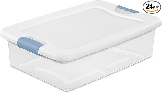 Sterilite 24-Pack Latching Box, Under Bed Storage Bins with Lids, Clear Plastic, 32 Quart - Heavy-Duty Organizing Containers 