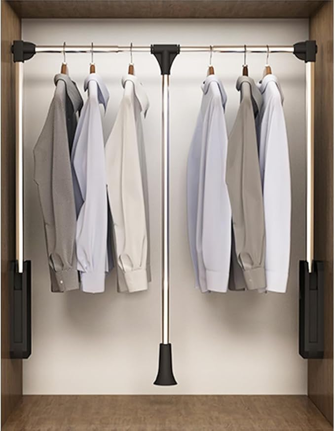 Pull Down Closet Rod, 60 lbs Load Capacity, Stainless Steel Adjustable 35-46.5 inches Soft-Close Wardrobe Lift Rail Organizer