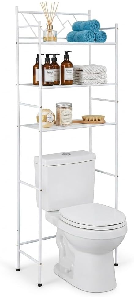 Home Zone Living Over the Toilet Bathroom Storage Organizer with 3 Tiers of Shelving Rack Space