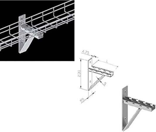 Kable Kontrol Cantilever Wall Bracket – 12” Width - Wire Mesh Tray Cable Management Rack Cords Organizer Cable Basket, Zinc P