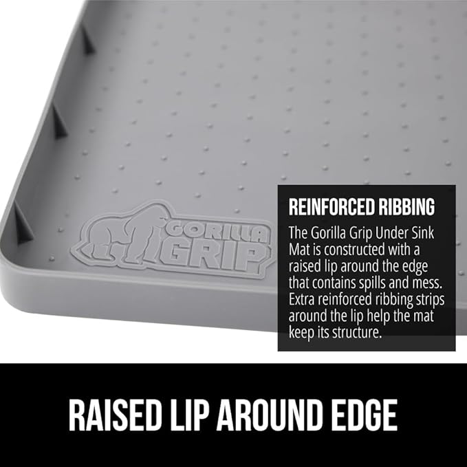 GORILLA GRIP Waterproof Silicone Under Sink Mat with Raised Lip for Kitchen and Bathroom, 34 x 22 in, Cabinet Shelf Liner Sta