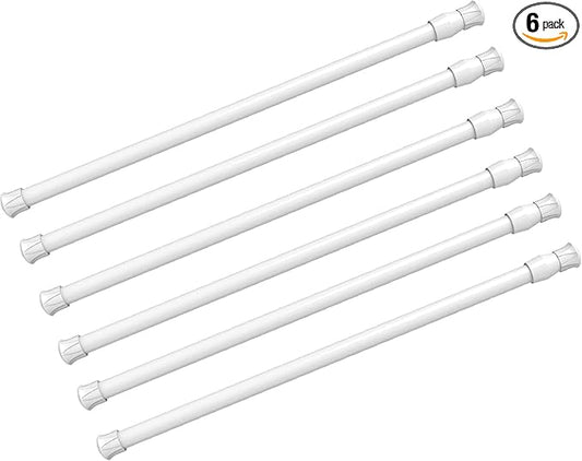 6Pcs Spring Tension Curtain Rod，21-38 Inches Adjustable Expandable Pressure White Curtain Tension Rods For Kitchen, Bathroom,