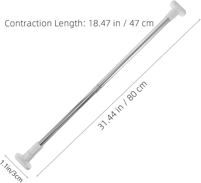 Lurrose 2 Pcs Adjustable Stainless Steel Closet Rods Heavy Duty Tension Bars 47-80cm Extendable Wardrobe Poles No Drilling fo