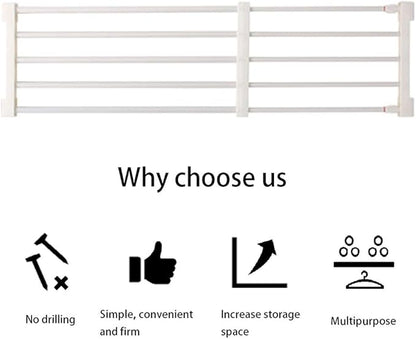 Adjustable Shelf Organizer Expandable Closet Shelf and Rod with No Drilling for Wardrobe Cupboard Kitchen Bookcase (11.5" - 1