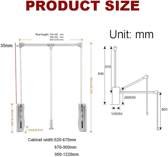 Heavy duty hanger Down Pull Wardrobe Rail Adjustable Clothes Rail Extendable Wardrobe Rail Closet and Wardrobe,Load Capacity 