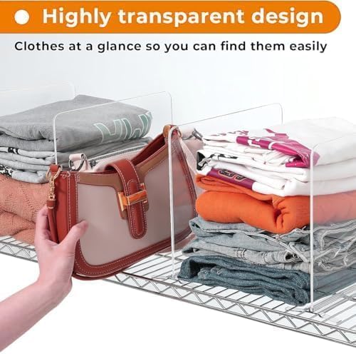 10 Pack Shelf Dividers for Wire Shelves, Acrylic Clear Closet Organizers and Storage for Sweater,Shirts,Bookshelf Handbags Se