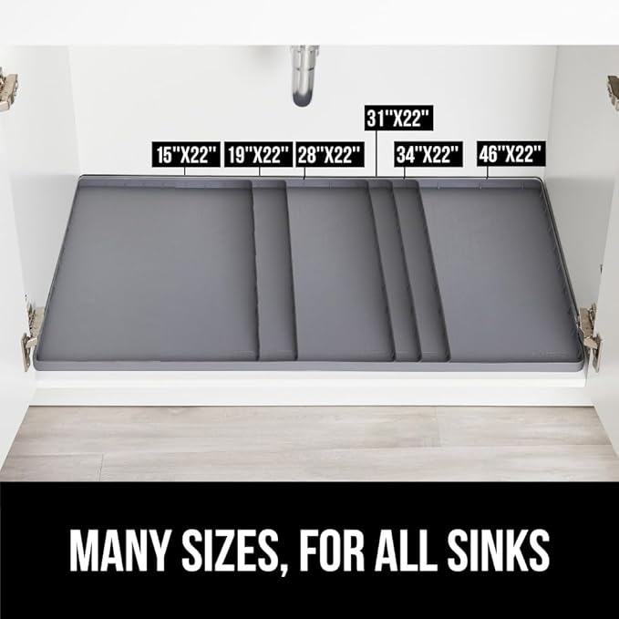 GORILLA GRIP Waterproof Silicone Under Sink Mat with Raised Lip for Kitchen and Bathroom, 34 x 22 in, Cabinet Shelf Liner Sta