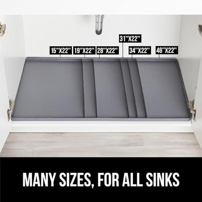 GORILLA GRIP Waterproof Silicone Under Sink Mat with Raised Lip for Kitchen and Bathroom, 34 x 22 in, Cabinet Shelf Liner Sta