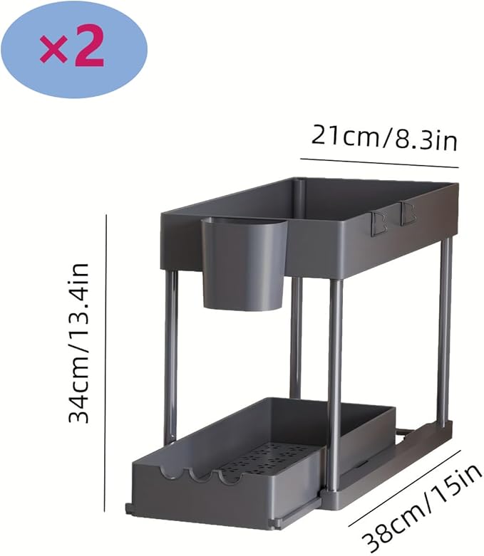 2 Pack Under Sink Organizers and Storage, 2-Tier Sliding Cabinet Organizer Drawer for Bathroom and Kitchen – Multi-Purpose Ca