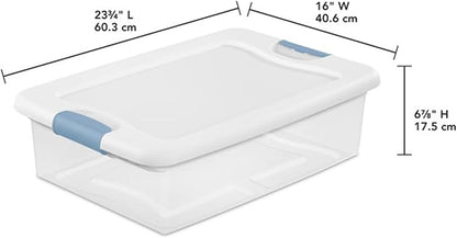 Sterilite 12-Pack Latching Box, Under Bed Storage Bins with Lids, Clear Plastic, 32 Quart - Heavy-Duty Organizing Containers 