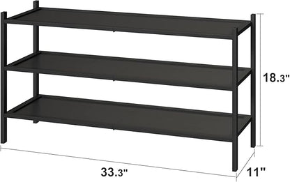 kiplant Black Long Shoe Rack, 3-Tier Bamboo Wood Shoe Rack for Entryway, Stackable | Foldable | Natural, Shoe Organizer for H