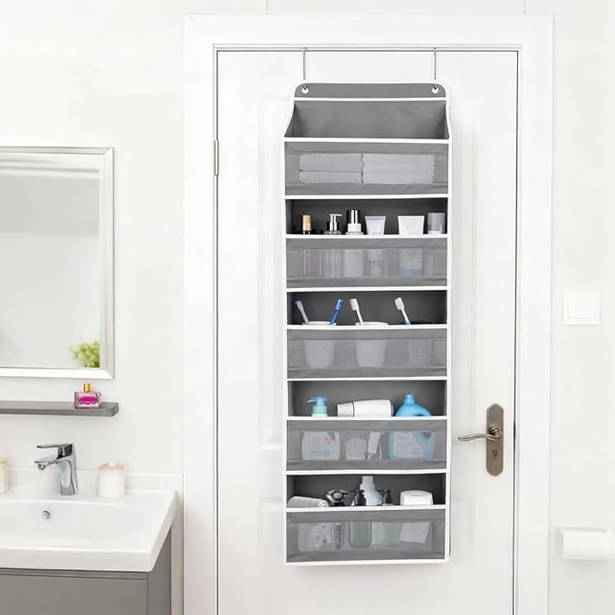 Over The Door Storage Organizer with 5 Extra Large Pockets & Side Mesh Pouches, Hanging Closet Door Organizer for Bedroom, Pa