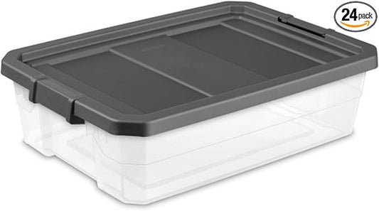 Sterilite 24-Pack Modular Stacker Box, Durable Clear Plastic Storage Bins with Latching Lids, 40 Quart - Stackable Organizing