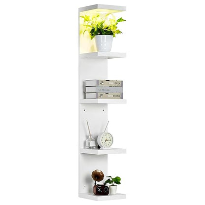 LinTimes 5-Tier LED Wall Shelf with Remote Control, White Floating Shelves Unit, Wall Mounted Display Storage