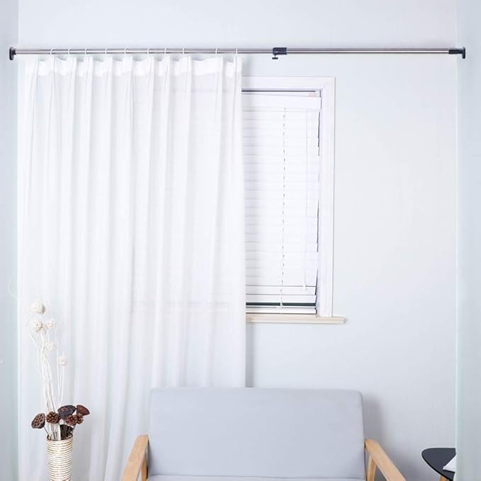 BAOYOUNI Adjustable Shower Window Curtain Tension Rod Oval Head Decorative Straight Closet Wardrobe Rail Pole Bar Clothes Han