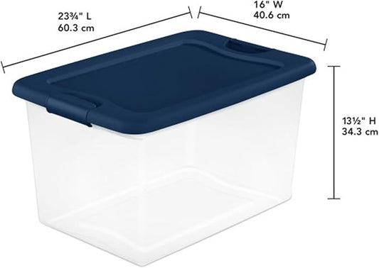 Sterilite 18-Pack Color Program, Large Clear Plastic Storage Bins with Lids, 64 Quart, Blue - Stackable Organizing Container 