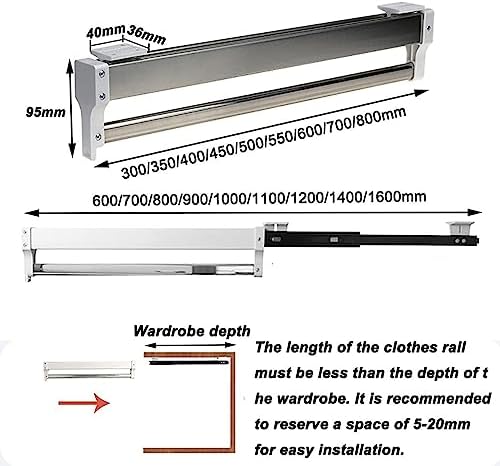 Pull-Out Clothes Rail,Extendable Pull Out Closet Rod - Wardrobe Pull-Out Trousers Rack, Adjustable 30-80cm Wardrobe Rail Clot