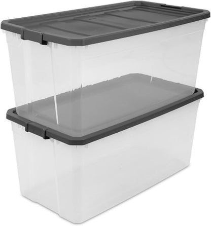 Sterilite 12-Pack Modular Stacker Box, Durable Clear Plastic Storage Bins with Latching Lids, 200 Quart - Stackable Organizin