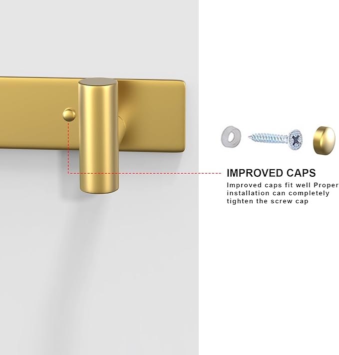 VAEHOLD Hat and Coat Wall Mount Rack - Hooks for Robes, Bags, Keys, and Towels - Bathroom Towel Hanger Organizer (Gold, “T“ S