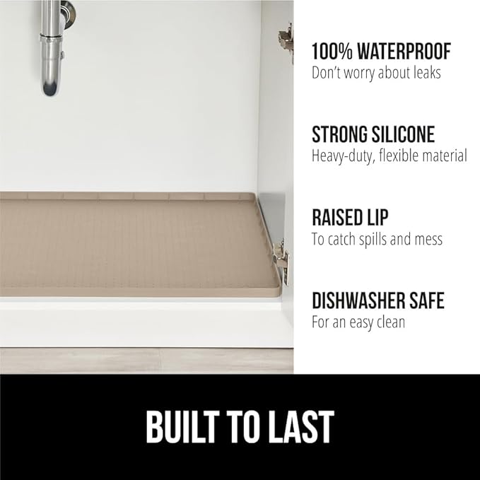 GORILLA GRIP Waterproof Silicone Under Sink Mat with Raised Lip for Kitchen and Bathroom, Cabinet Shelf Liner Stay in Place M
