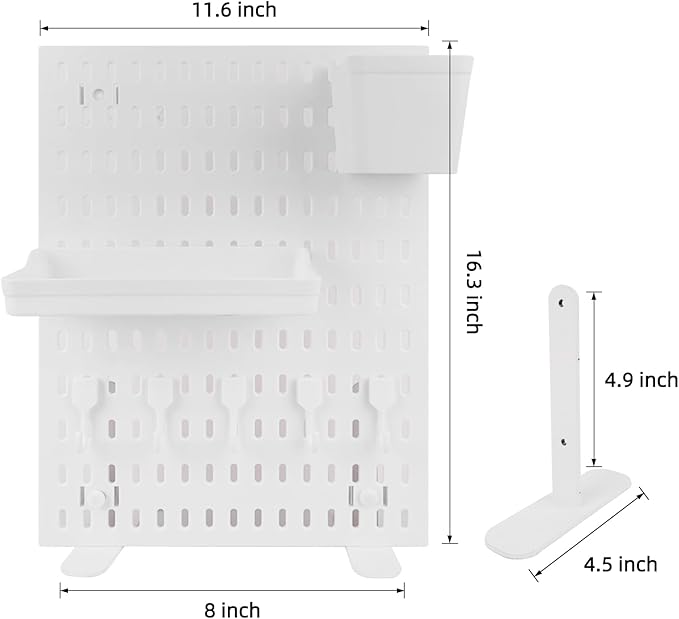 Desk Pegboard Combination Kit,Desk Organizer for Home Office,Plastic Peg Board with 7 Accessories Hooks Shelf Baskets, 16.5" 