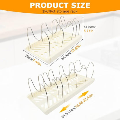 Pot and Pan Organizer, Expandable Pan Organizer for Cabinet, Pot Lid Holder with 10 Adjustable Compartments for Kitchen Cabinet Cookware Baking Frying Rack(White)