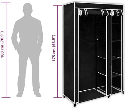 vidaXL Folding Wardrobe Black Fleece Fabric Cover and Steel Tube Frame
