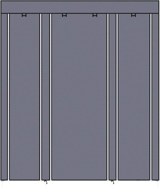Karlhome 5-Tier Canvas Wardrobe, Portable Fabric Wardrobe with Shelves and Cover for Hanging Clothes, Clothes Rail with Cover