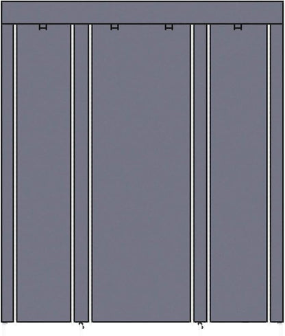 Karlhome 5-Tier Canvas Wardrobe, Portable Fabric Wardrobe with Shelves and Cover for Hanging Clothes, Clothes Rail with Cover