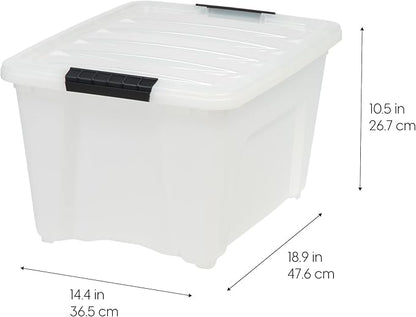 IRIS USA 32 Qt Stackable Plastic Storage Bins with Lids, 4 Pack - BPA-Free, Made in USA - Discreet Organizing Solution, Latch