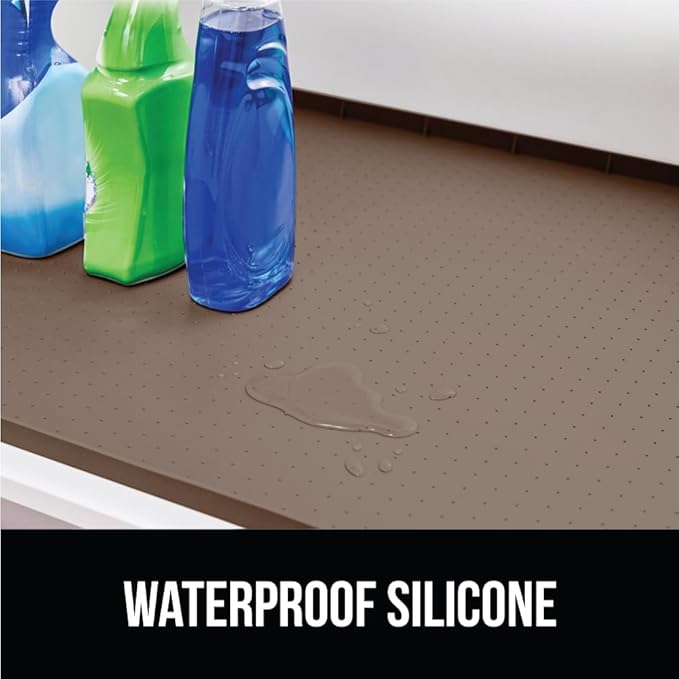 GORILLA GRIP Waterproof Silicone Under Sink Mat with Raised Lip for Kitchen and Bathroom, Cabinet Shelf Liner Stay in Place M