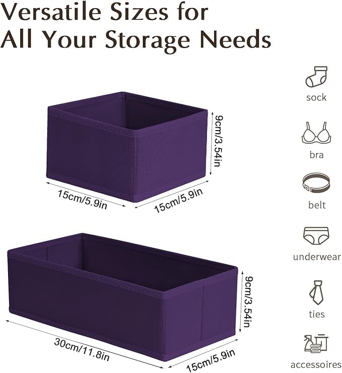 DIMJ Drawer Organizers Clothes, Set of 16 Dresser Organizer Bins, Fabric Closet Organizers and Storage, Shallow Drawer Divide