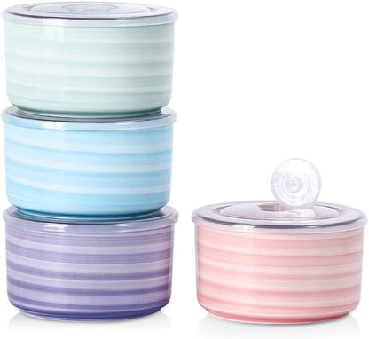 Selamica Ceramic Bowls with Lids, 8 OZ Small Serving Bowls with Lids for Food Storage, Prep, Picnic, Lunch, Microwave Dishwasher Safe, Set of 4, Gradient Color