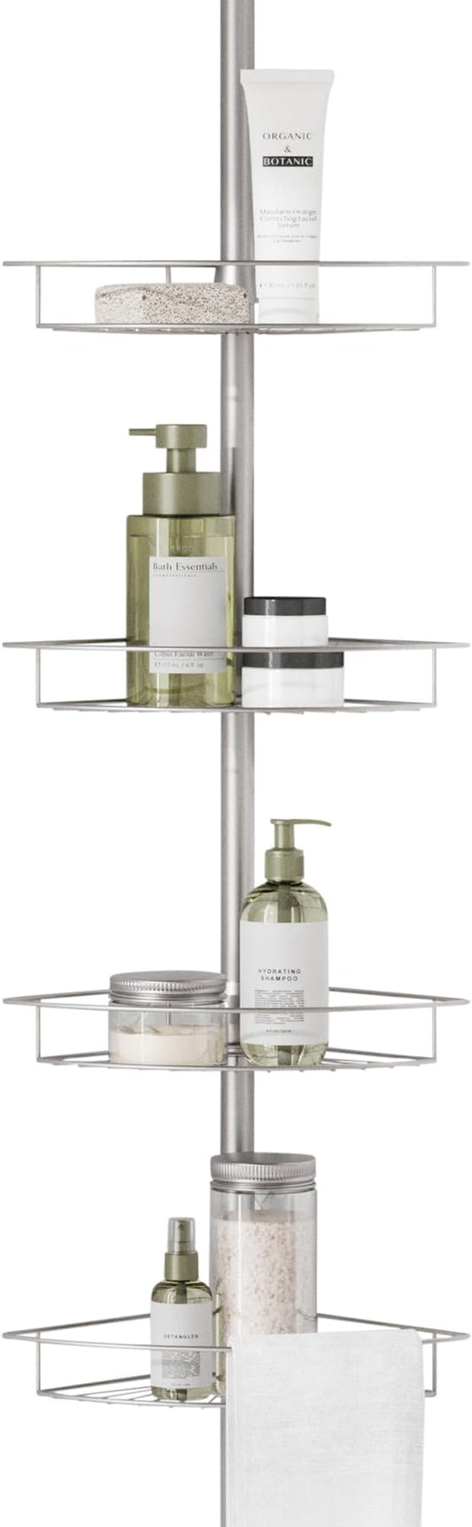 Zenna Home Tension Pole Shower Caddy Corner Organizer, Adjustable Standing Shower Caddy with 4 Baskets and Towel Bar, Rust Re