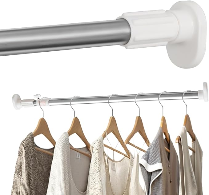 Hershii Expandable Window Shower Curtain Tension Rod Oval Head Clothes Hanging Bar Rail for Closet Wardrobe, No Drilling, 25.