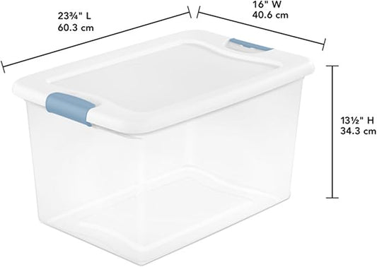 Sterilite 30-Pack Latching Box, Under Bed Storage Bins with Lids, Clear Plastic, 64 Quart - Heavy-Duty Organizing Containers 