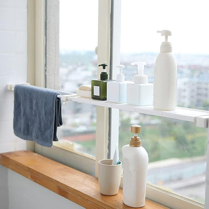 Extendable Narrow Closet Tension Shelf Slim Cupboard Divider Rod Adjustable Cabinet Organization Storage Rack Windowsill Bath