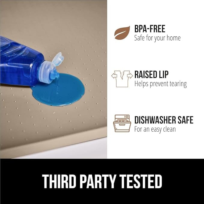 GORILLA GRIP Waterproof Silicone Under Sink Mat with Raised Lip for Kitchen and Bathroom, Cabinet Shelf Liner Stay in Place M