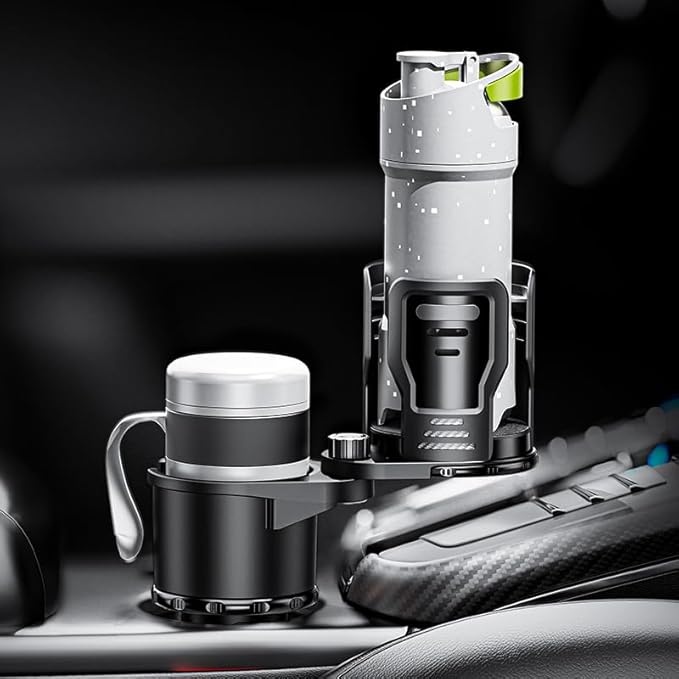 Upgrade Dual Cup Holder Expander, 2 in 1 Multifunction Cup Holder for Car with Lock, 360° Rotating Car Cup Drink Holder with 