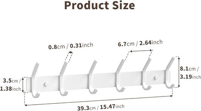 GWAAZXGZ Coat Rack Wall Mount Hooks - 15 Inch Matte White Metal 6-Hook Organizer Wall Mounted, Modern Kids Room, Entryway & B