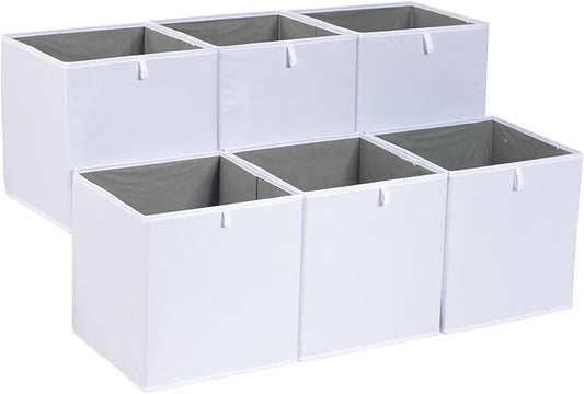 Amazon Basics Collapsible Closet Organizer Cube Storage Bins, Space-Saving Storage Baskets for Shelves, White, 10.5x10.5x11",